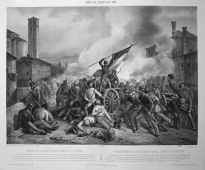 De Slag bij Albergo della Campana in Mestre op 27 oktober 1848 tijdens het beleg van Venetië in 1848-9 door Vincenzo (after) Giacomelli