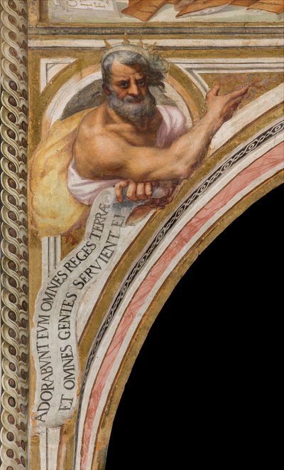 Centrale schip, Plume Quinta Campata Nord, Vincenzo Campi 1573, buste met profeet door Vincenzo Campi