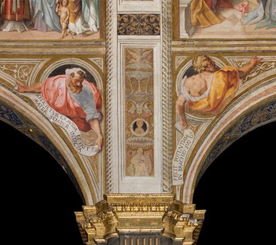 Centrale schip, Pluim Tweede en Derde Noordoverspanning, Vincenzo Campi 1573, Bustes met Profeten door Vincenzo Campi