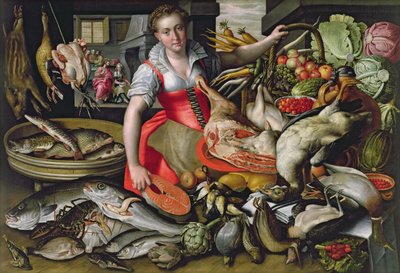 Martha bereidt de maaltijd voor Jezus of Jezus in het huis van Martha en Maria door Vincenzo Campi