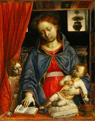 Madonna en Kind met een Engel, ca. 1479 door Vincenzo Foppa