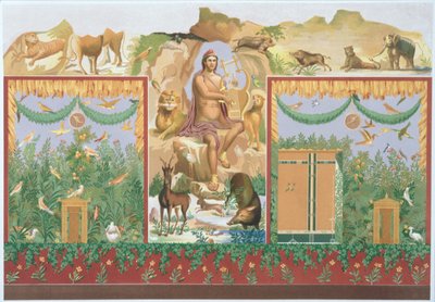 Orpheus Temt de Dieren, reconstructie van een fresco uit Pompeii door Vincenzo Loria