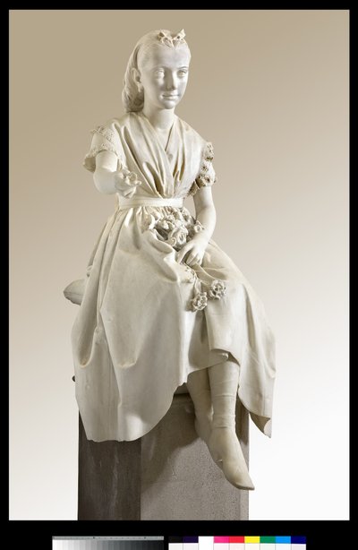 Portret van Markiezin Virginia Busti Porro als jong meisje of jonge dame die een bloem aanbiedt door Vincenzo Vela
