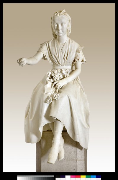 Portret van markiezin Virginia Busti Porro als jong meisje of jonge dame die een bloem aanbiedt door Vincenzo Vela