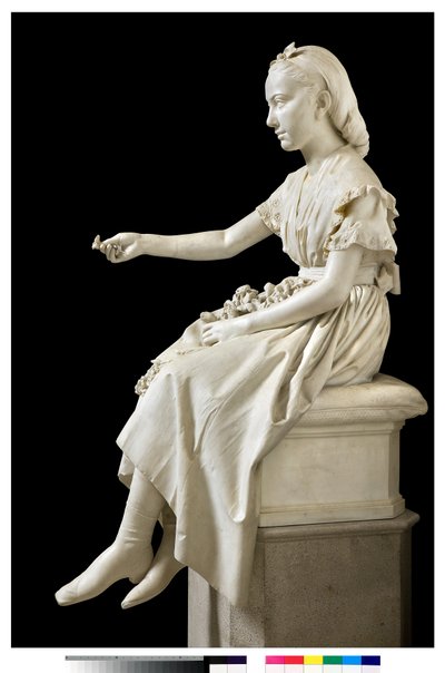 Portret van Markiezin Virginia Busti Porro als jong meisje of jonge dame die een bloem aanbiedt door Vincenzo Vela