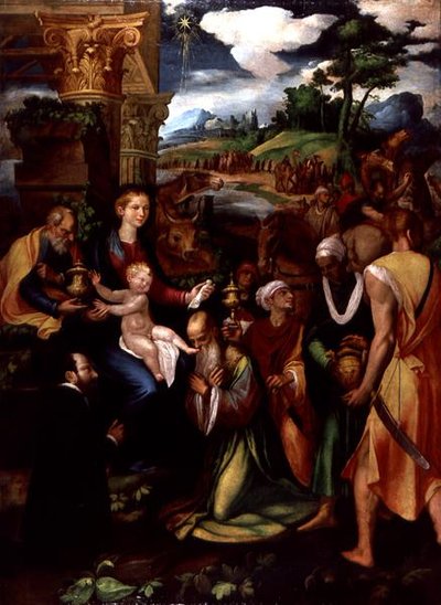 Aanbidding der wijzen met een schenker door Vincenzo da (d.1557) Pavia