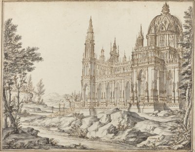 Kathedraal in een landschap door Vincenzo dal Re