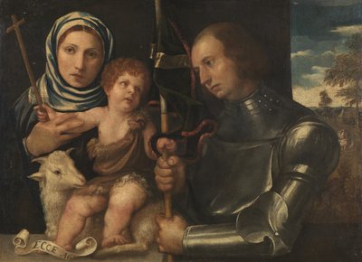 Heilige Johannes met een vrouwelijke heilige en een krijgerheilige door Vincenzo di Biagio Catena