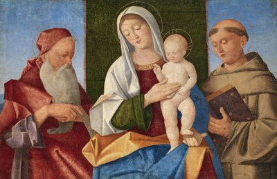 Maagd en kind tussen Sint Hiëronymus en Sint Franciscus door Vincenzo di Biagio Catena