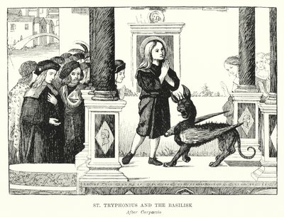 St Tryphonius en de Basilisk (gravure) door Vittore (after) Carpaccio