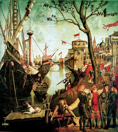 Aankomst van Sint Ursula in Keulen Tijdens de Belegering door de Hunnen De Legende van Sint Ursula, 1490 door Vittore Carpaccio