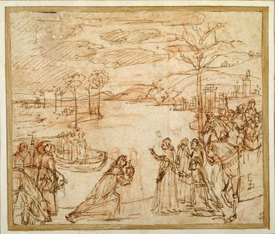 Kardinaal Bessarion presenteert aan drie vertegenwoordigers van de Scuola della Carita in Venetië het relikwie met een fragment van het Ware Kruis door Vittore Carpaccio