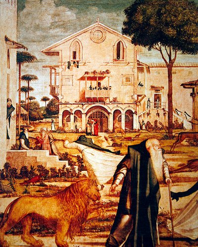 Detail van St. Hiëronymus die de Leeuw Temt, c.1501-09 (detail) door Vittore Carpaccio