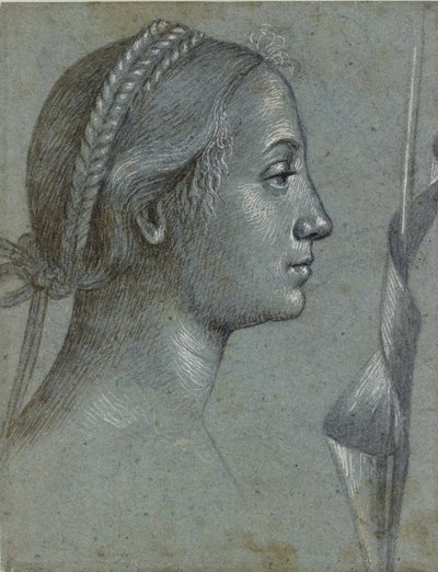 Hoofd van een Vrouw met een Vaandel om een Paal gewikkeld, laat 15e eeuw door Vittore Carpaccio