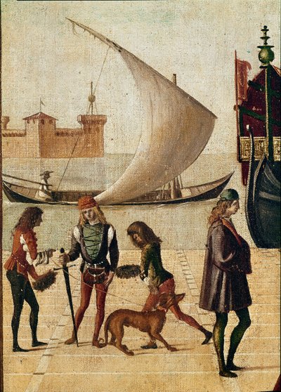 Legende van Sint Ursula: (detail) aankomst van de ambassadeurs door Vittore Carpaccio