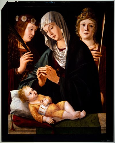 Madonna en Kind met de Twee Vrouwelijke Heiligen door Vittore Carpaccio