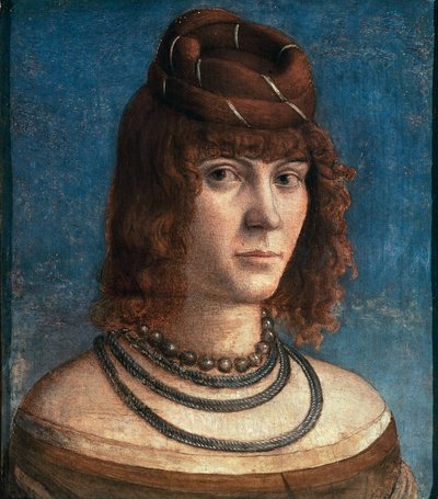 Portret van een courtisane door Vittore Carpaccio (circa 1465-1525 of 1526) door Vittore Carpaccio