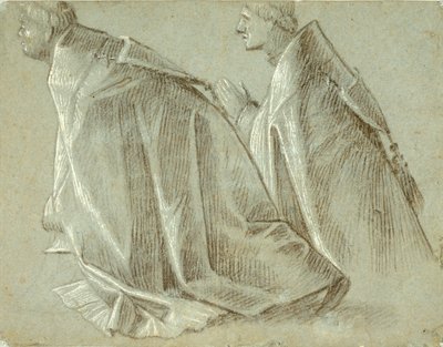 Studie van Twee Knielende Geestelijken (recto); Studie van Staande Jongeling (verso) door Vittore Carpaccio