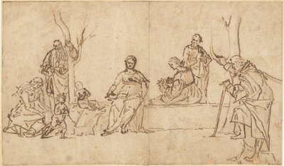 De Madonna en Kind met Heiligen in een Landschap (Sacra Conversazione) door Vittore Carpaccio