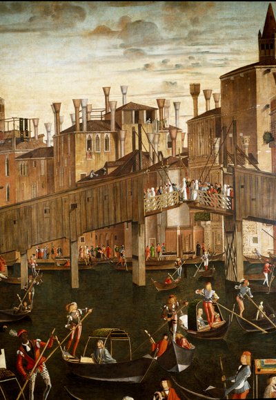 Het wonder van het relikwie van het Heilig Kruis bij de Rialtobrug in Venetië (detail) door Vittore Carpaccio