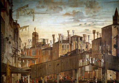 Het wonder van het relikwie van het Heilige Kruis bij de Rialtobrug in Venetië (detail) door Vittore Carpaccio