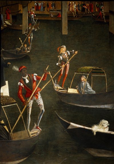 Het wonder van het relikwie van het Heilig Kruis bij de Rialtobrug in Venetië (detail) door Vittore Carpaccio