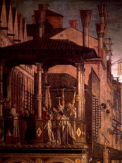 Het wonder van het relikwie van het ware kruis op de Rialtobrug (detail) door Vittore Carpaccio