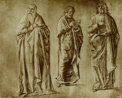 Drie figuurstudies voor heiligen door Vittore Carpaccio