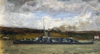 Stoomschip aan de kust door Vittorio Avondo