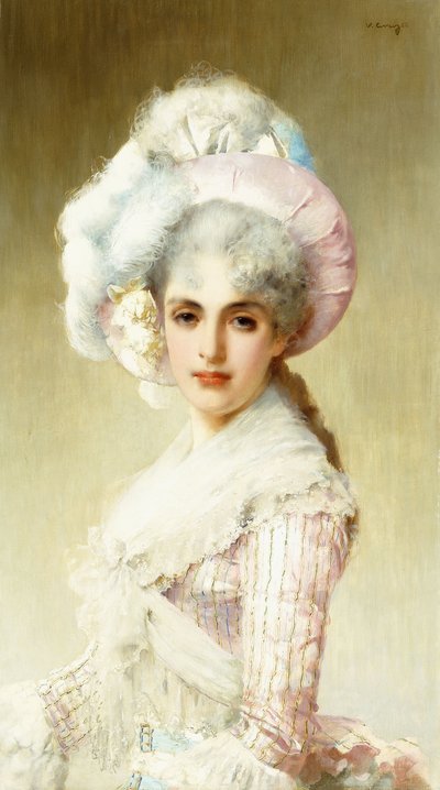 Elegante Dame in Roze door Vittorio Matteo Corcos