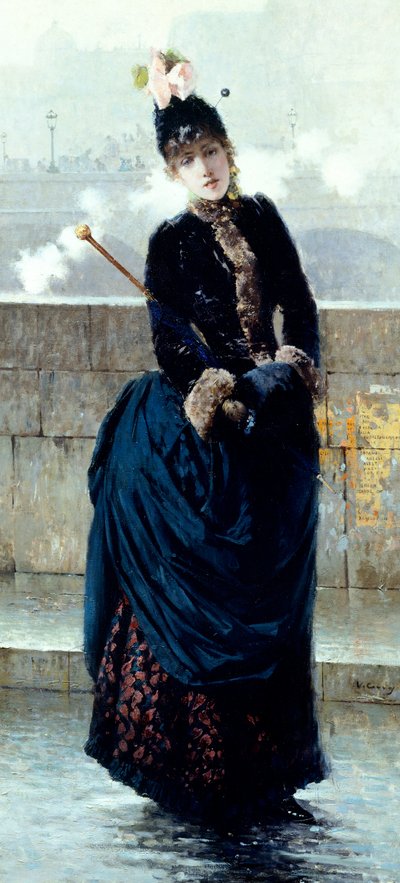 Dame op brug in Parijs door Vittorio Matteo Corcos (1859-1933) door Vittorio Matteo Corcos
