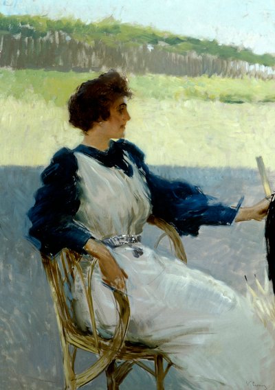 Portret van dame buiten door Vittorio Matteo Corcos (1859-1933) door Vittorio Matteo Corcos
