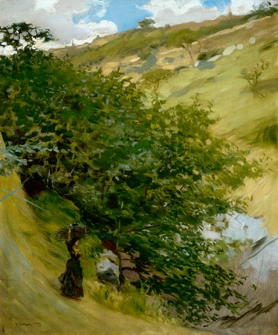 Houtstapel in landschap door Vittorio Matteo Corcos