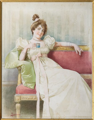 Dame op de bank door Vittorio Reggianini