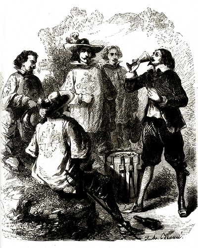 Grimaud, drinkt een glas wijn na het inslikken van een compromitterende brief door Vivant (after) Beauce