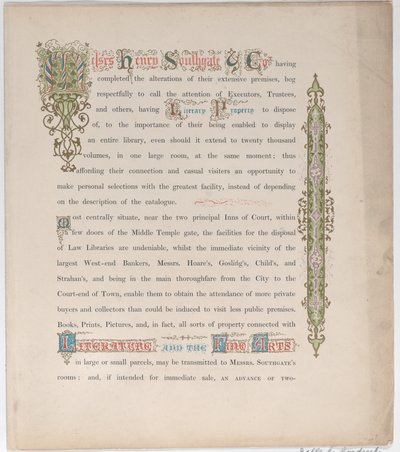 Handelskaart voor Messrs. Henry Southgate & Co., Boekverkopers, 19e eeuw door Vizetelly and Company
