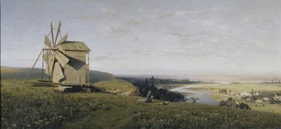 Oekraïens landschap met windmolen, 1882 door Vladimir Donatovich Orlovsky