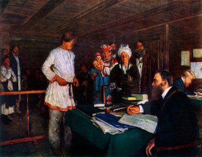 Op het Kantoor, late 19e-vroege 20e eeuw, 1965 door Vladimir Egorovic Makovsky
