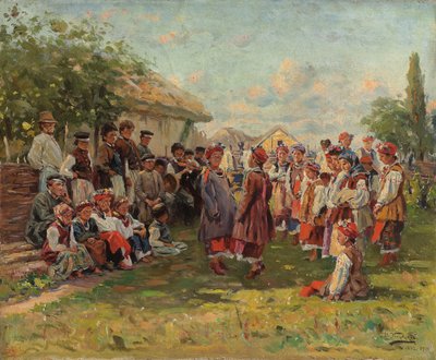 Festival in een Oekraïens dorp, ca. 1882-1917 door Vladimir Egorovic Makovsky