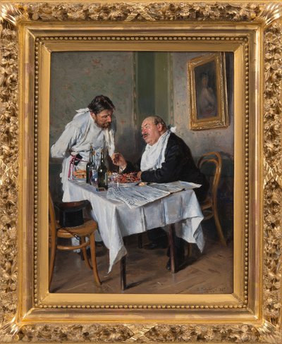In een Restaurant door Vladimir Egorovic Makovsky