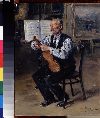 Vioolbouwer. De ambachtsman stemt een viool door Vladimir Egorovic Makovsky