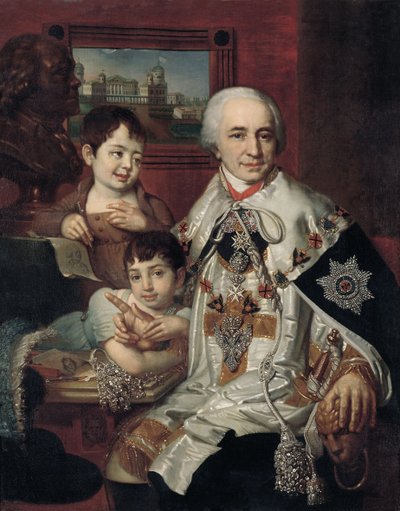 Portret van Admiraal Graaf Grigory Grigoryevich Kushelev 1754-1833 met kinderen, 1801 door Vladimir Lukich Borovikovsky