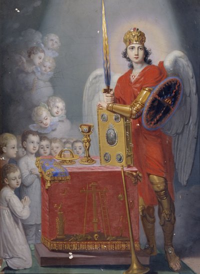 De kinderen van keizer Paul I voor het altaar, beschermd door Aartsengel Michaël door Vladimir Lukich Borovikovsky