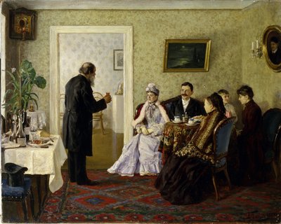 De pasgetrouwden op bezoek bij de schoonvader door Vladimir Nikolayevich Pchelin