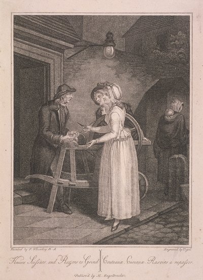 Messen, scharen en scheermessen om te slijpen, Cries of London, ca. 1795 door Vogel