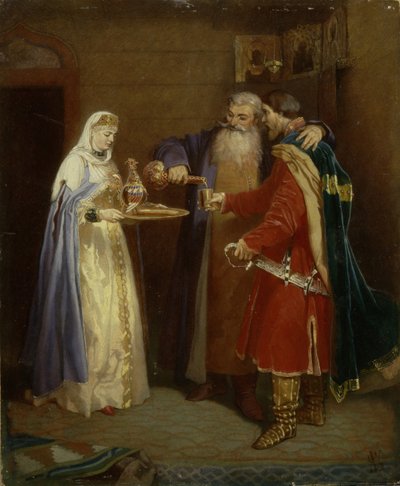 Boyar verwelkomt prins Serebrenni die Boyar Morozov bezoekt, 1865 door Vyacheslav Grigoryevich Schwarz