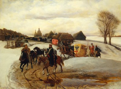 De lentebedevaart van de tsarina ten tijde van tsaar Alexis I Mikhailovich door Vyacheslav Grigoryevich Schwarz