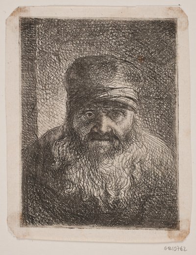 Oude bebaarde man. Borstbeeld en face door W.A. Müller