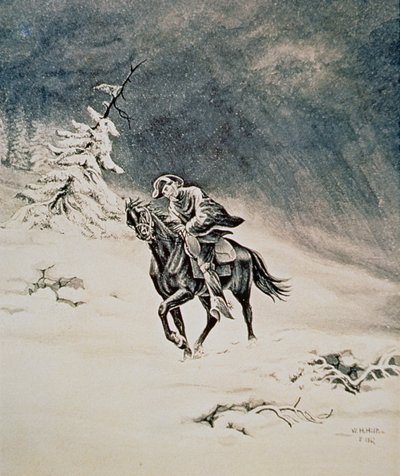 Pony Express Ruiter in de Sierra Nevada Mountains door W.H. Hilton