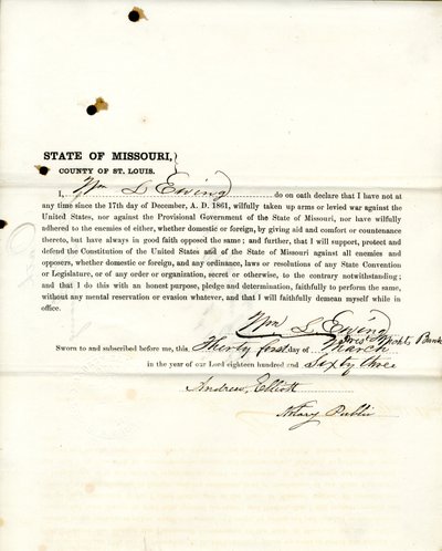 Loyaliteitseed van Wm. L. Ewing uit Missouri, County of St. Louis door W.L. Ewing